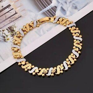 24K Gold Plated Two-Tone Heart Charm Bracelet